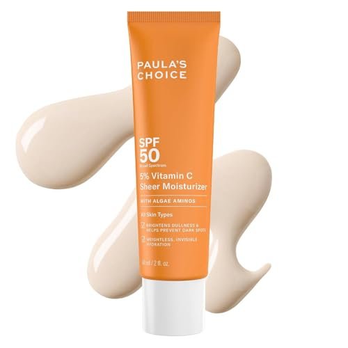Paula's Choice 5% Vitamin C Sheer Sunscreen SPF 50 - Lightweight, Invisible Face Sunscreen with Moisturizers, Prevents Dark Spots, Fragrance-Free, 2 oz Avelisse