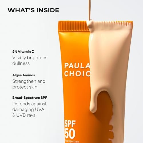 Paula's Choice 5% Vitamin C Sheer Sunscreen SPF 50 - Lightweight, Invisible Face Sunscreen with Moisturizers, Prevents Dark Spots, Fragrance-Free, 2 oz Avelisse