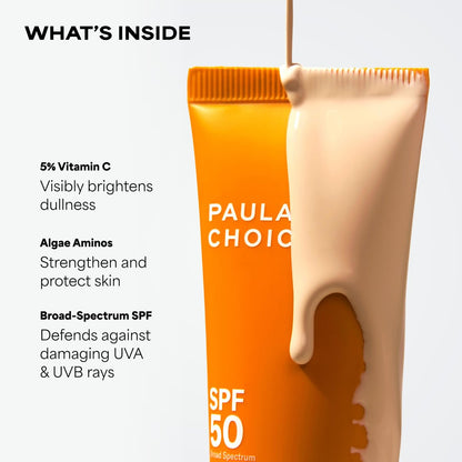 Paula's Choice 5% Vitamin C Sheer Sunscreen SPF 50 - Lightweight, Invisible Face Sunscreen with Moisturizers, Prevents Dark Spots, Fragrance-Free, 2 oz Avelisse