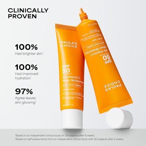 Paula's Choice 5% Vitamin C Sheer Sunscreen SPF 50 - Lightweight, Invisible Face Sunscreen with Moisturizers, Prevents Dark Spots, Fragrance-Free, 2 oz Avelisse