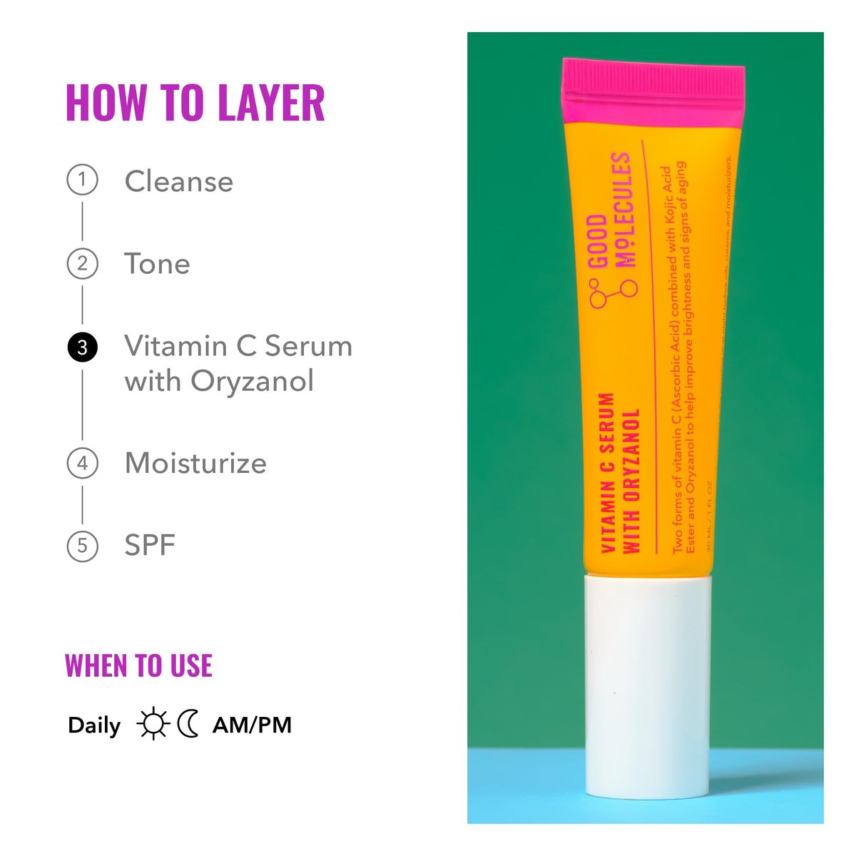 Good Molecules Vitamin C Serum with Oryzanol – Brightening & Anti-Aging Face Serum for Even Skin Tone Avelisse