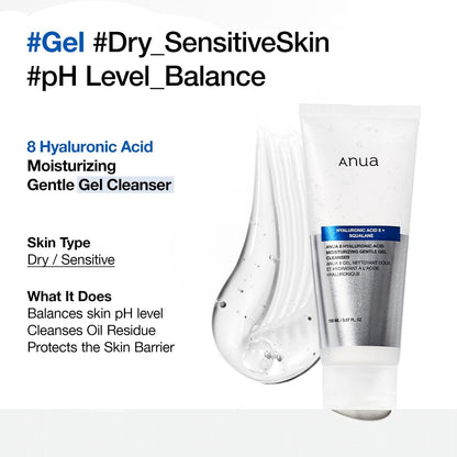 ANUA Moisturizing Gentle Gel Cleanser - Hydrating Foaming Face Wash with Hyaluronic Acid, Squalane & Ceramide for pH Balance (150ml) Avelisse