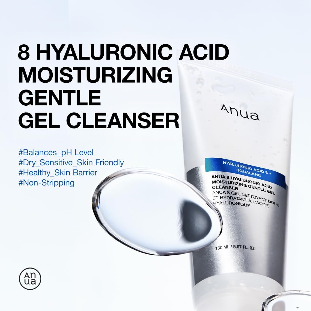 ANUA Moisturizing Gentle Gel Cleanser - Hydrating Foaming Face Wash with Hyaluronic Acid, Squalane & Ceramide for pH Balance (150ml) Avelisse