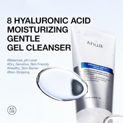 ANUA Moisturizing Gentle Gel Cleanser - Hydrating Foaming Face Wash with Hyaluronic Acid, Squalane & Ceramide for pH Balance (150ml) Avelisse