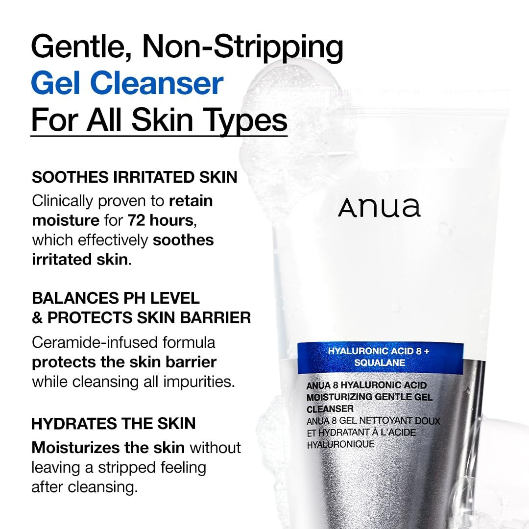 ANUA Moisturizing Gentle Gel Cleanser - Hydrating Foaming Face Wash with Hyaluronic Acid, Squalane & Ceramide for pH Balance (150ml) Avelisse