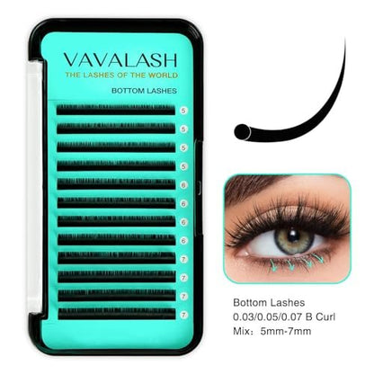 VAVALASH Bottom Lash Extensions 5/6/7mm Mixed - Natural Under Lower Eyelash Extensions (0.1-B-5-7mm Mixed, Black, PBT Silk)