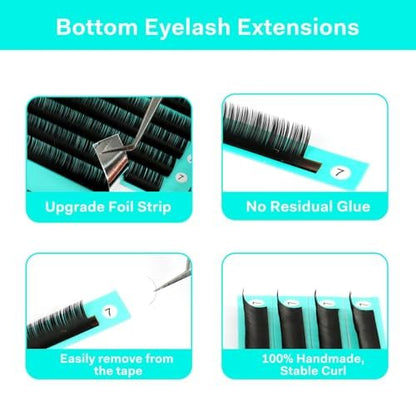 VAVALASH Bottom Lash Extensions 5/6/7mm Mixed - Natural Under Lower Eyelash Extensions (0.1-B-5-7mm Mixed, Black, PBT Silk)