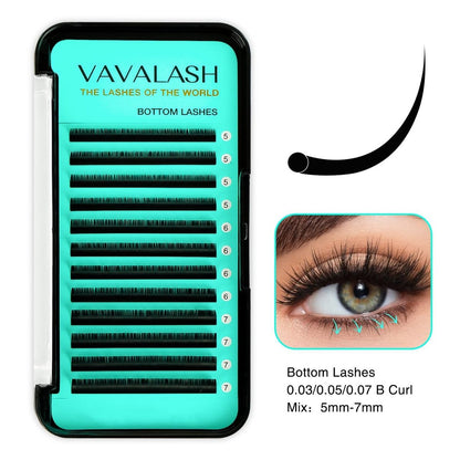 VAVALASH Bottom Lash Extensions 5/6/7mm Mixed - Natural Under Lower Eyelash Extensions (0.1-B-5-7mm Mixed, Black, PBT Silk)