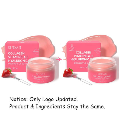 SUDAJI Collagen Lip Mask - Hydrating Lip Balm with Hyaluronic Acid & Vitamins E, A - Overnight Sleeping Nourishing Lip Butter for Dry Lips (Strawberry, 0.7 oz) Avelisse