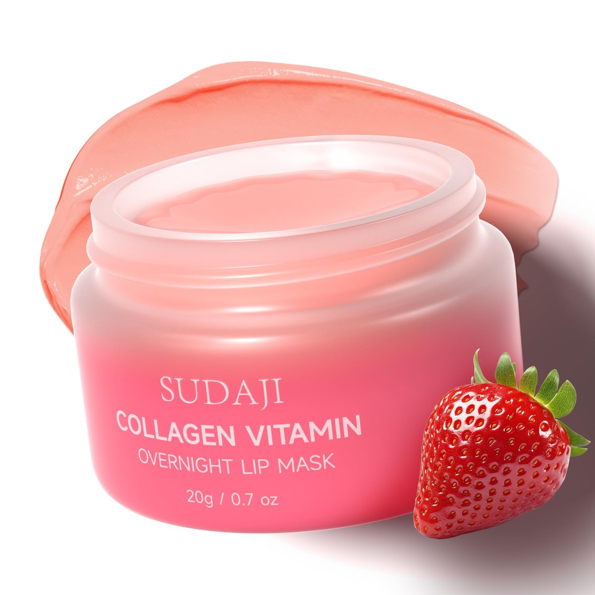 SUDAJI Collagen Lip Mask - Hydrating Lip Balm with Hyaluronic Acid & Vitamins E, A - Overnight Sleeping Nourishing Lip Butter for Dry Lips (Strawberry, 0.7 oz) Avelisse