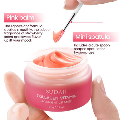 SUDAJI Collagen Lip Mask - Hydrating Lip Balm with Hyaluronic Acid & Vitamins E, A - Overnight Sleeping Nourishing Lip Butter for Dry Lips (Strawberry, 0.7 oz) Avelisse