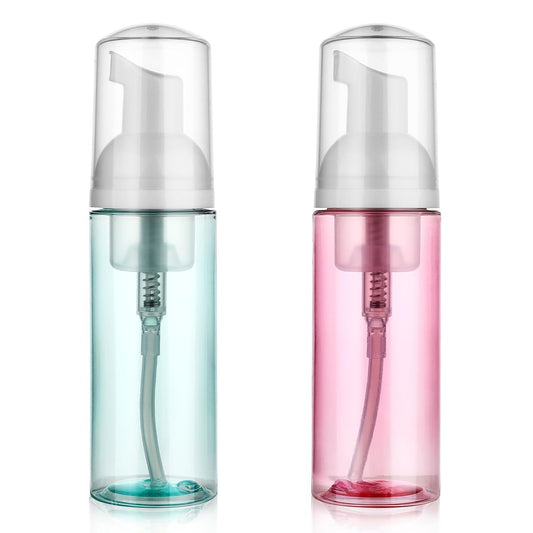 2 Pack 60ml/2oz Foam Pump Bottle Travel Size – Clear Plastic Foaming Soap Dispenser for Face Wash, Lash Shampoo, Skin Care