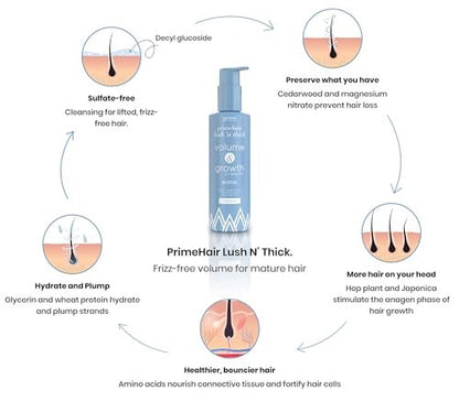 Prime Prometics PrimeHair Lush N' Thick Shampoo for Mature Women – Biotin Enriched, Sulfate-Free & Paraben-Free Volumizing Hydrating Shampoo (8.45 Fl Oz) Avelisse