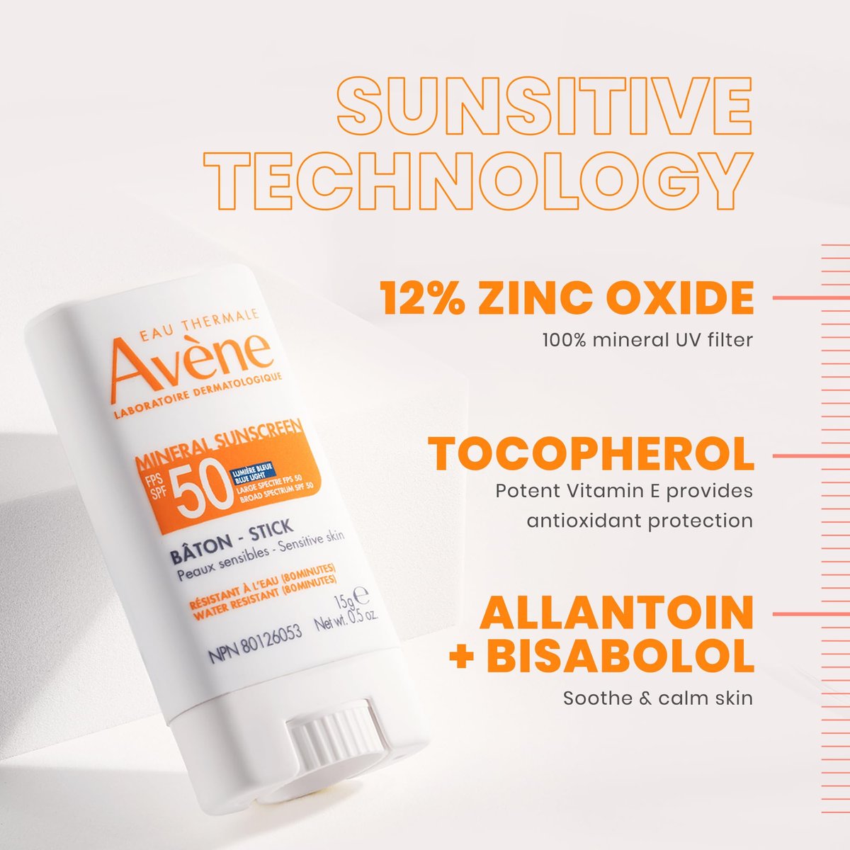 Avène Mineral Sunscreen Stick SPF 50 – 0.5 oz Broad Spectrum Protection Avelisse