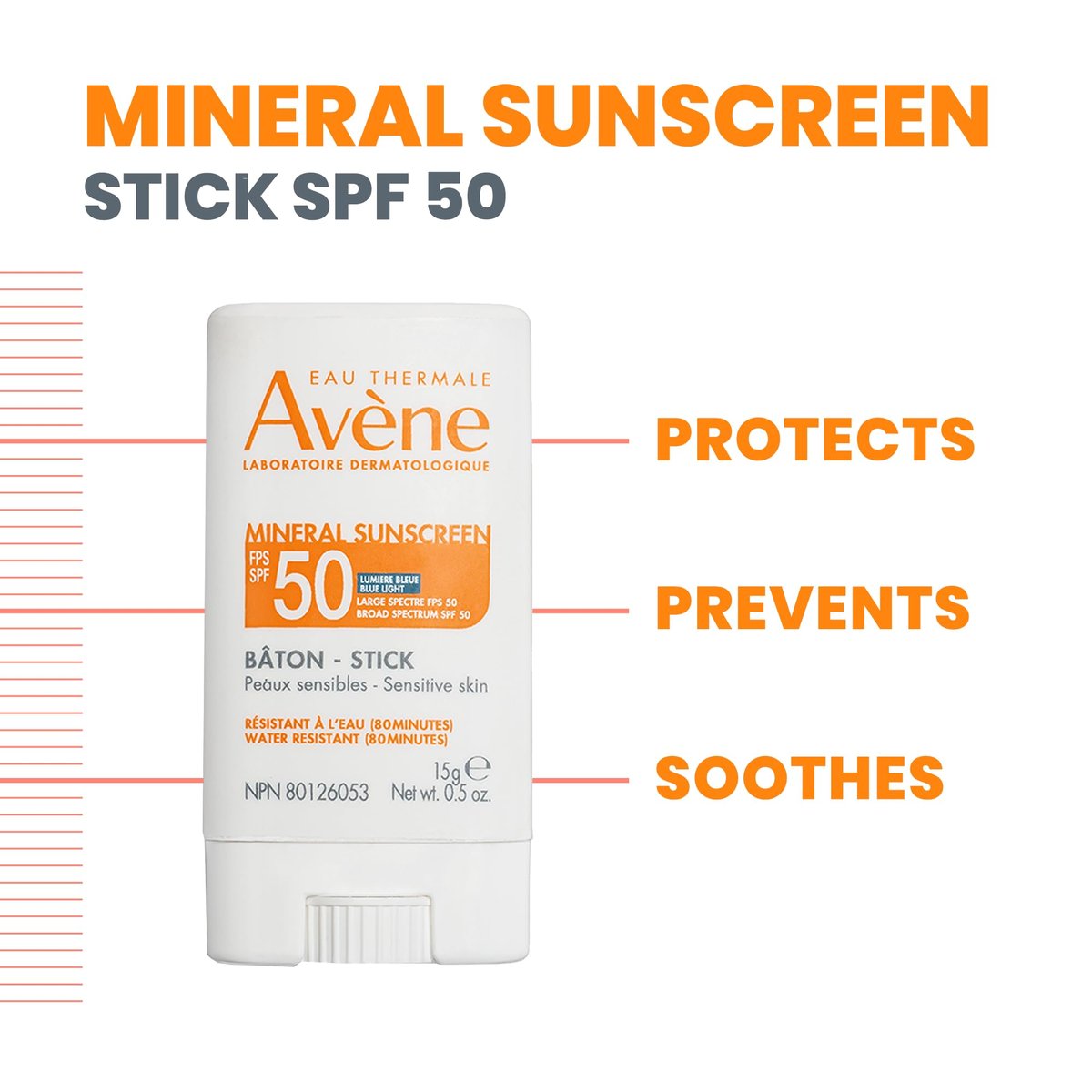 Avène Mineral Sunscreen Stick SPF 50 – 0.5 oz Broad Spectrum Protection Avelisse
