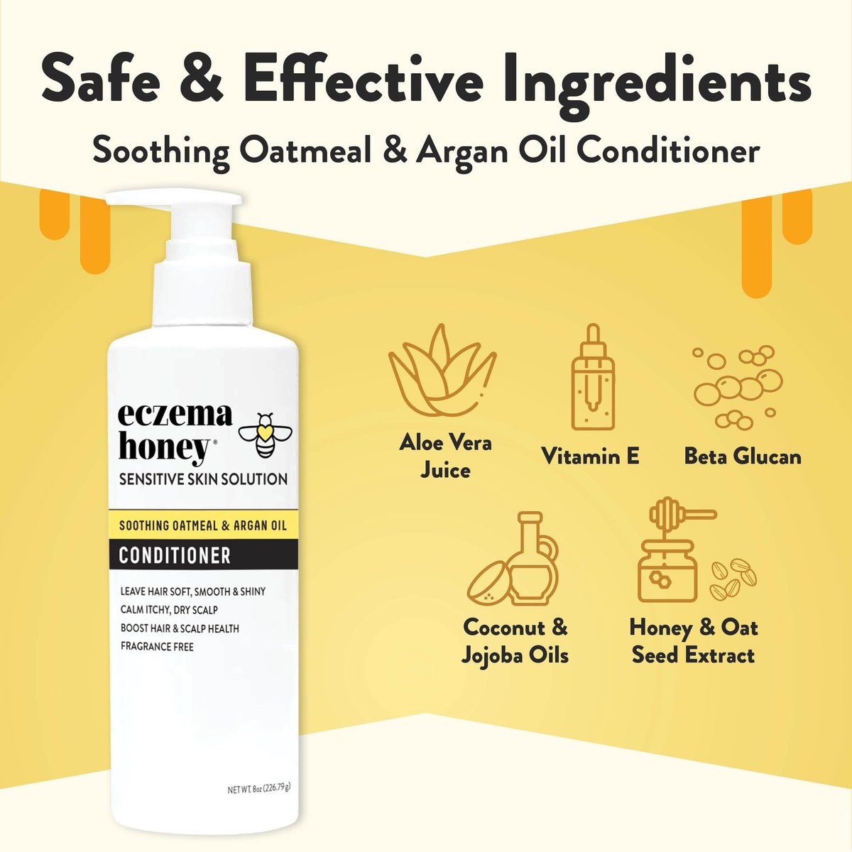 ECZEMA HONEY Nourishing Conditioner - Soothing Relief for Psoriasis, Dermatitis, Dandruff & Itchy Scalp - Daily Scalp Care for Men, Women & Kids (8 Oz) Avelisse