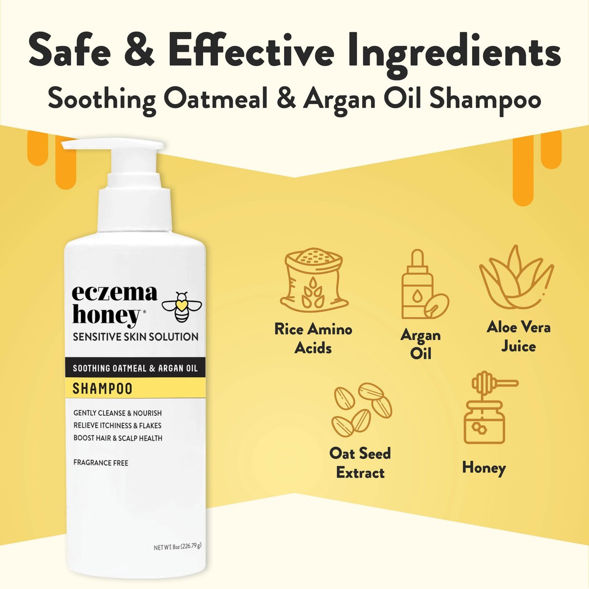 ECZEMA HONEY Nourishing Shampoo – Psoriasis, Dermatitis & Dandruff Relief – Itchy Scalp Treatment for Men, Women & Kids (8 Oz) Avelisse