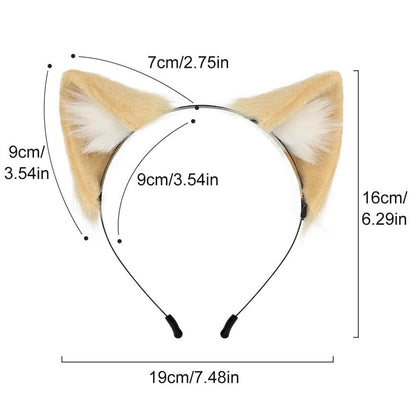 Surakey Long Fur Cat Ears Anime Cosplay Headband Plush Hairband Halloween Cosplay Party Costume for Men and Women Role-Playing (Black-White)