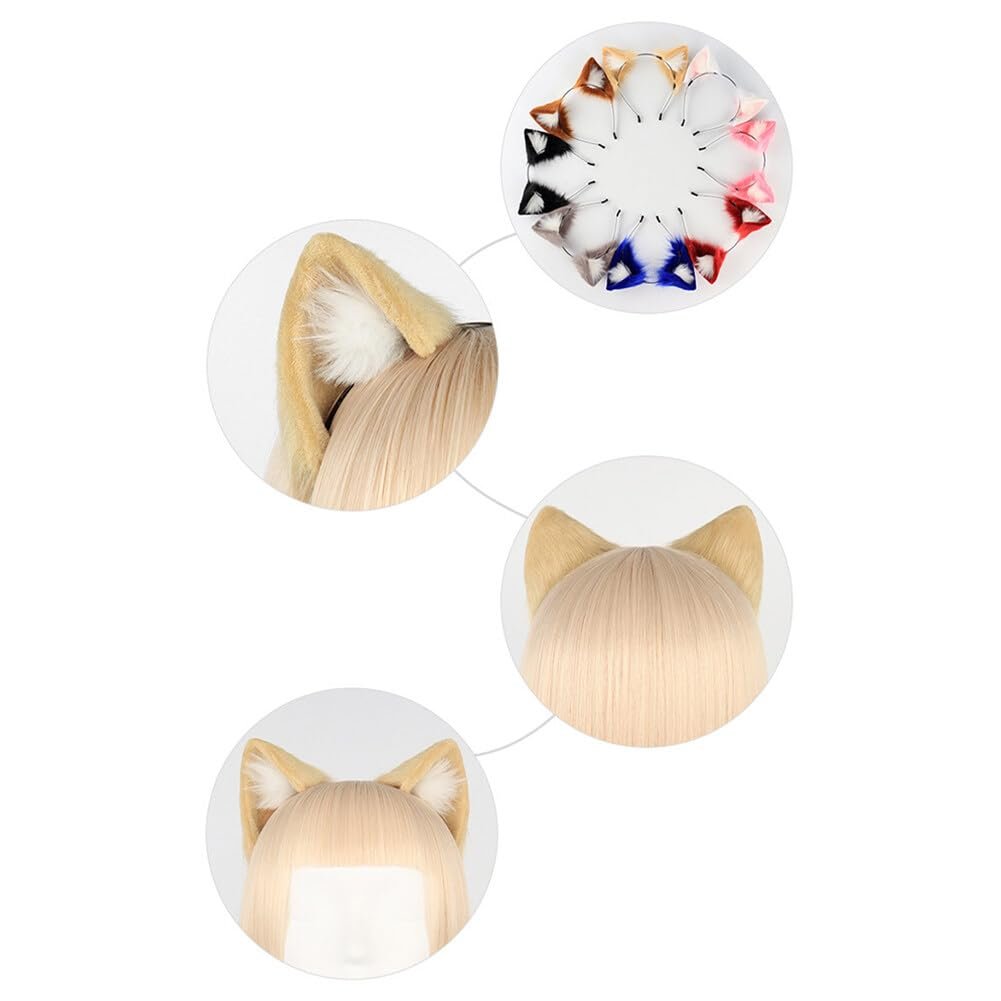 Surakey Long Fur Cat Ears Anime Cosplay Headband Plush Hairband Halloween Cosplay Party Costume for Men and Women Role-Playing (Black-White) - görsel 5