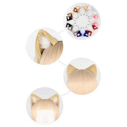 Surakey Long Fur Cat Ears Anime Cosplay Headband Plush Hairband Halloween Cosplay Party Costume for Men and Women Role-Playing (Black-White)