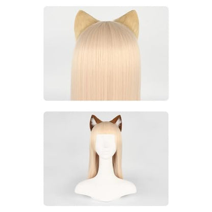 Surakey Long Fur Cat Ears Anime Cosplay Headband Plush Hairband Halloween Cosplay Party Costume for Men and Women Role-Playing (Black-White)