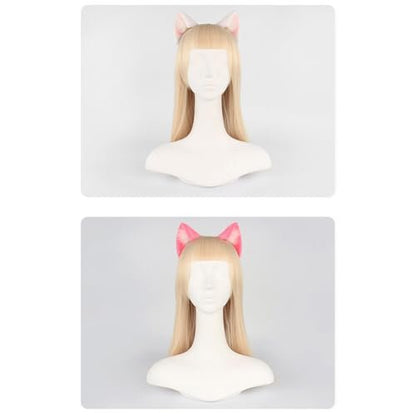 Surakey Long Fur Cat Ears Anime Cosplay Headband Plush Hairband Halloween Cosplay Party Costume for Men and Women Role-Playing (Black-White)