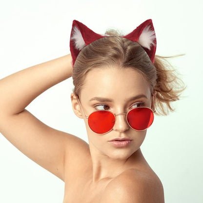 Surakey Long Fur Cat Ears Anime Cosplay Headband Plush Hairband Halloween Cosplay Party Costume for Men and Women Role-Playing (Black-White)