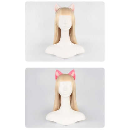 Surakey Long Fur Cat Ears Anime Cosplay Headband Plush Hairband Halloween Cosplay Party Costume for Men and Women Role-Playing (Black-White)