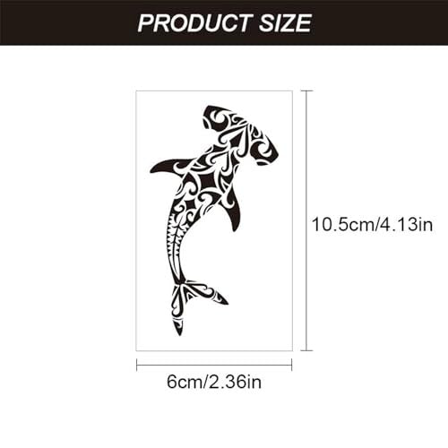 12 Sheets Temporary Tattoos for Men Adults - Maori Stingray Shark Whale Hippocampus Polynesian Tribal Hawaiian Fake Tattoos for Neck, Arm, Hands, Leg - Black Small - görsel 8