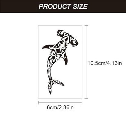 12 Sheets Temporary Tattoos for Men Adults - Maori Stingray Shark Whale Hippocampus Polynesian Tribal Hawaiian Fake Tattoos for Neck, Arm, Hands, Leg - Black Small