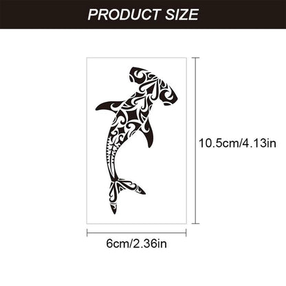 12 Sheets Temporary Tattoos for Men Adults - Maori Stingray Shark Whale Hippocampus Polynesian Tribal Hawaiian Fake Tattoos for Neck, Arm, Hands, Leg - Black Small