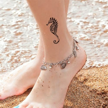 12 Sheets Temporary Tattoos for Men Adults - Maori Stingray Shark Whale Hippocampus Polynesian Tribal Hawaiian Fake Tattoos for Neck, Arm, Hands, Leg - Black Small