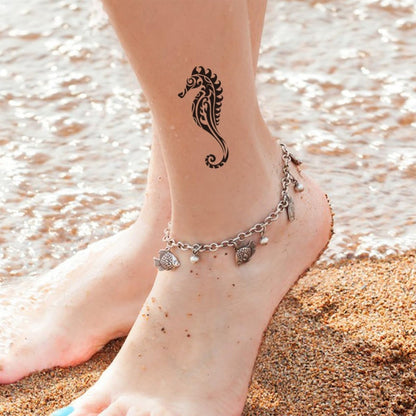12 Sheets Temporary Tattoos for Men Adults - Maori Stingray Shark Whale Hippocampus Polynesian Tribal Hawaiian Fake Tattoos for Neck, Arm, Hands, Leg - Black Small