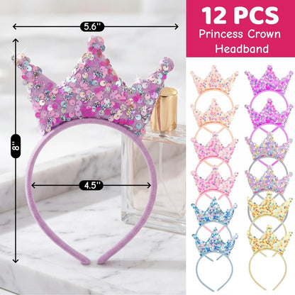 Acshio 12 Pack Princess Crown Headband - Glitter Sequin Tiaras for Birthday Parties and Gifts Avelisse