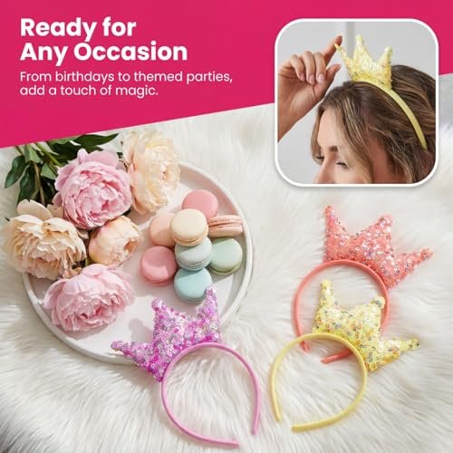 Acshio 12 Pack Princess Crown Headband - Glitter Sequin Tiaras for Birthday Parties and Gifts Avelisse