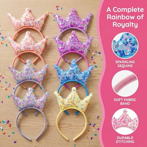 Acshio 12 Pack Princess Crown Headband - Glitter Sequin Tiaras for Birthday Parties and Gifts Avelisse