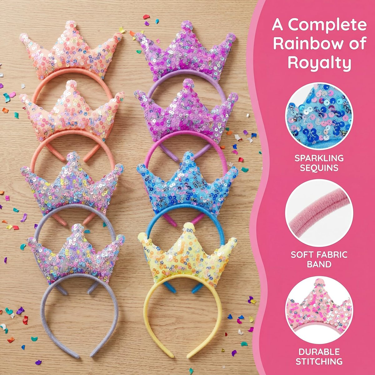 Acshio 12 Pack Princess Crown Headband - Glitter Sequin Tiaras for Birthday Parties and Gifts Avelisse