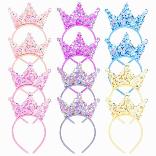 Acshio 12 Pack Princess Crown Headband - Glitter Sequin Tiaras for Birthday Parties and Gifts Avelisse