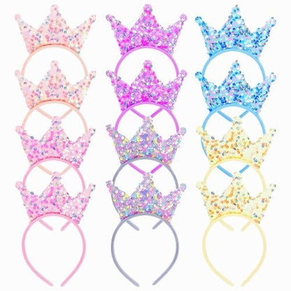 Acshio 12 Pack Princess Crown Headband - Glitter Sequin Tiaras for Birthday Parties and Gifts Avelisse