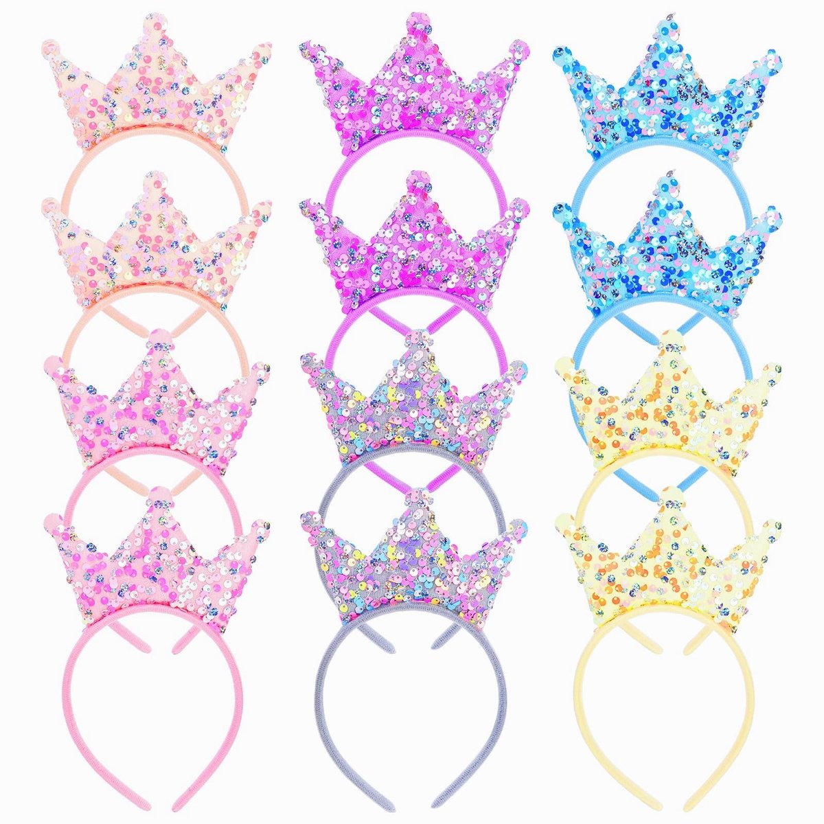 Acshio 12 Pack Princess Crown Headband - Glitter Sequin Tiaras for Birthday Parties and Gifts Avelisse