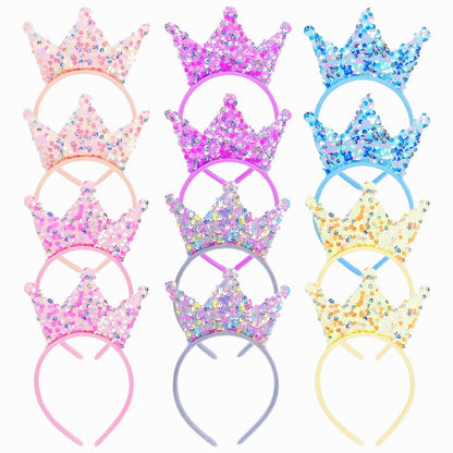 Acshio 12 Pack Princess Crown Headband - Glitter Sequin Tiaras for Birthday Parties and Gifts Avelisse