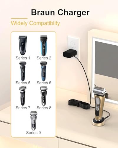 FGIEU Shaver Charger Compatible with Braun Series 9, 8, 7, 6, 5, 3, 1, XT5 - Replacement Power Cord for 9477cc, 9465cc, 8457cc, 8417s, 8330s, 7085cc, 7020s, 790cc, 6075cc, 6072cc, 6020s, 5020, 5018s, 310s, 3040, 190s, 130s Avelisse