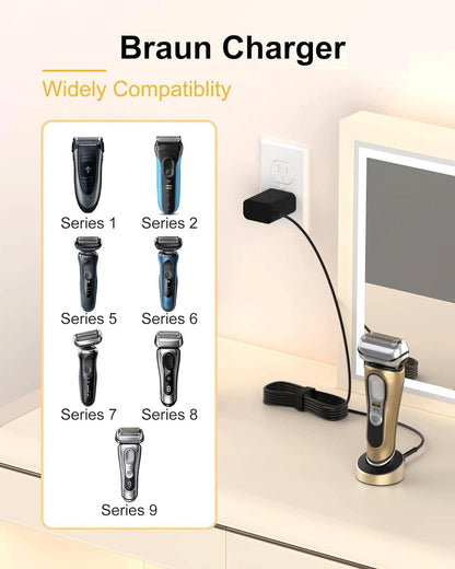 FGIEU Shaver Charger Compatible with Braun Series 9, 8, 7, 6, 5, 3, 1, XT5 - Replacement Power Cord for 9477cc, 9465cc, 8457cc, 8417s, 8330s, 7085cc, 7020s, 790cc, 6075cc, 6072cc, 6020s, 5020, 5018s, 310s, 3040, 190s, 130s Avelisse