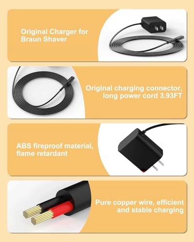FGIEU Shaver Charger Compatible with Braun Series 9, 8, 7, 6, 5, 3, 1, XT5 - Replacement Power Cord for 9477cc, 9465cc, 8457cc, 8417s, 8330s, 7085cc, 7020s, 790cc, 6075cc, 6072cc, 6020s, 5020, 5018s, 310s, 3040, 190s, 130s Avelisse
