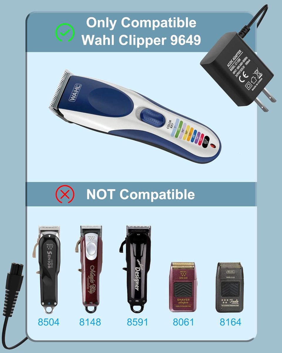 FGIEU 3.5V Clipper Charger Compatible with Wahl Cordless Hair Clippers - Replacement Power Cord for Wahl 3026590, 9636-700, 9636-2201, 79434, 9649, 9649P Color Pro Avelisse