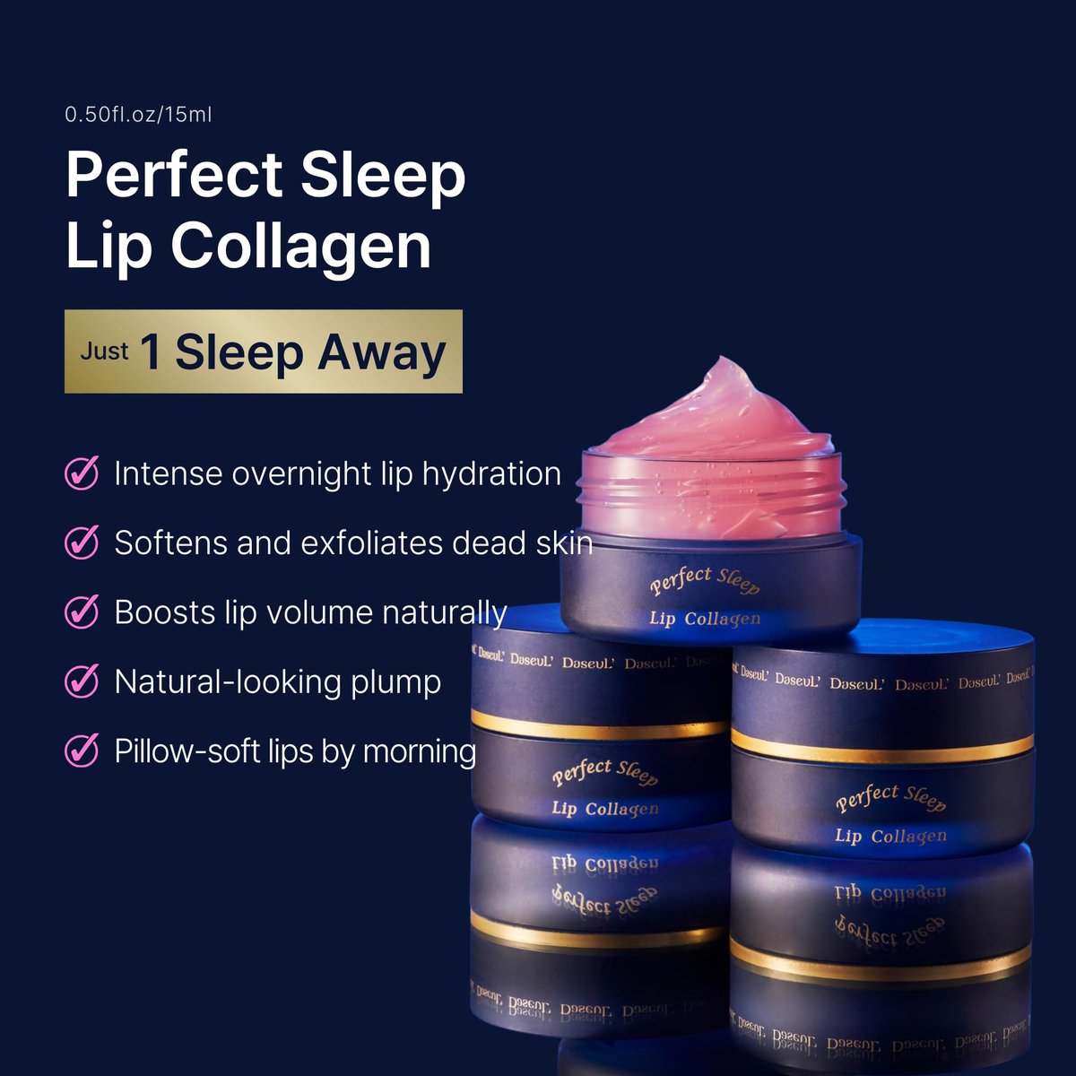 Perfect Sleep Lip Collagen - Intensive Collagen Lip Sleeping Mask with Peptides, Rice Protein & Willow Bark Extract for Overnight Plumping, Repairing & Smoothing Avelisse
