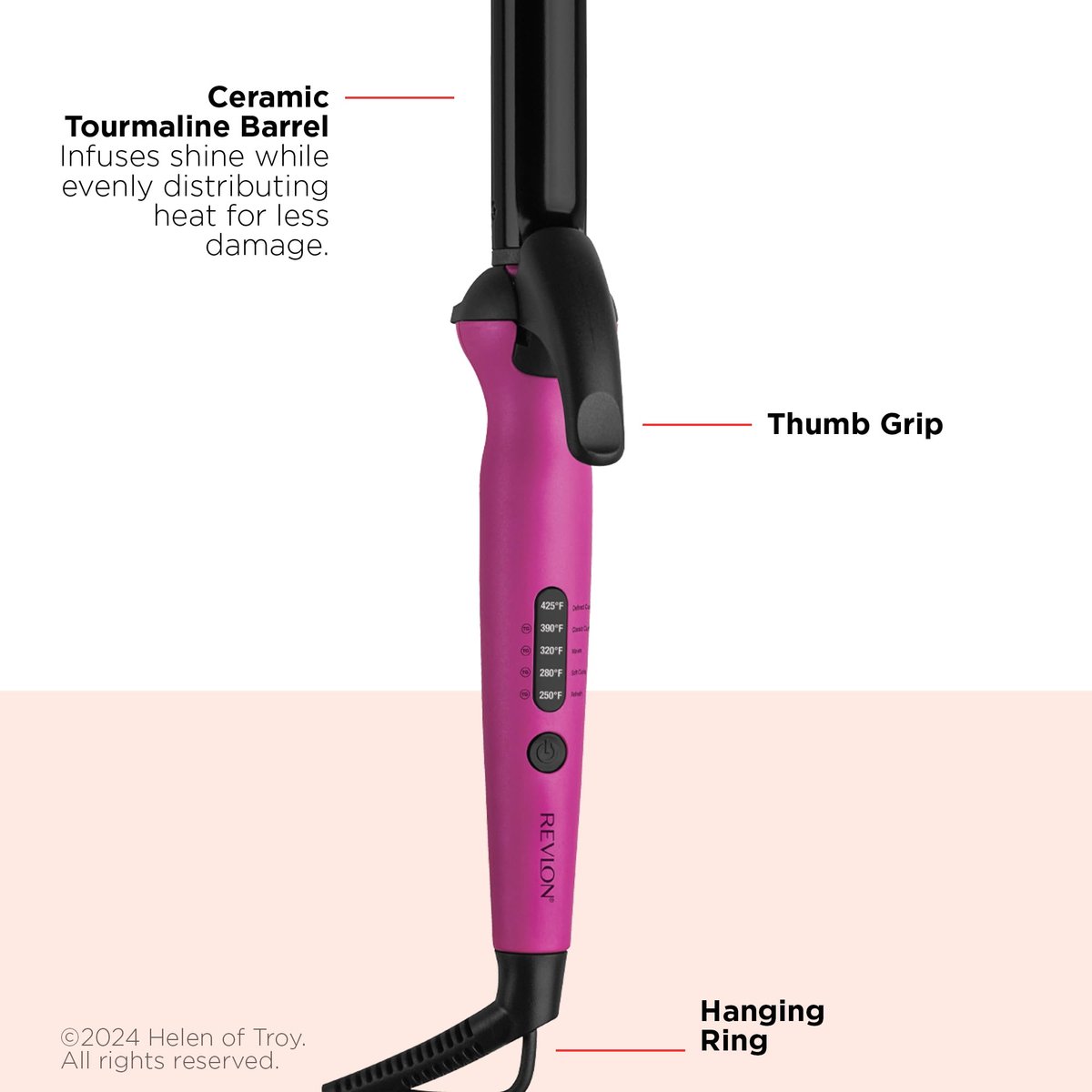REVLON Easy Heat 1" Precision Curling Iron - Ceramic Pink Avelisse