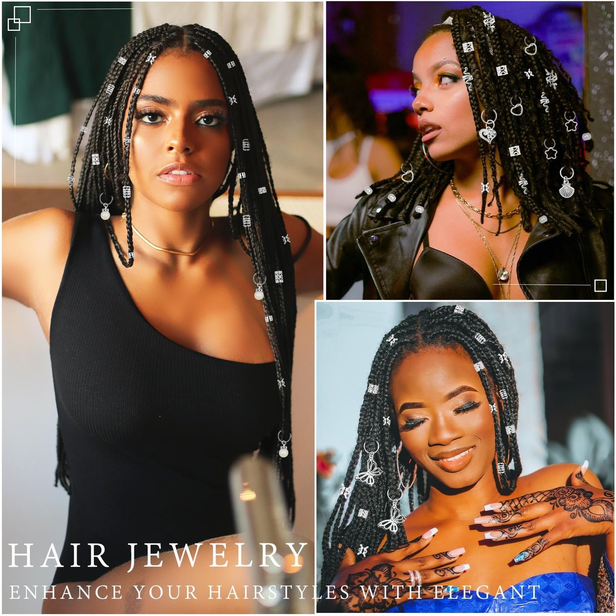236PCS Silver Hair Accessories: Jewelry and Charms for Braids, Rings, and Cuffs - Ideal for Dreadlocks, Locs and Raves Avelisse