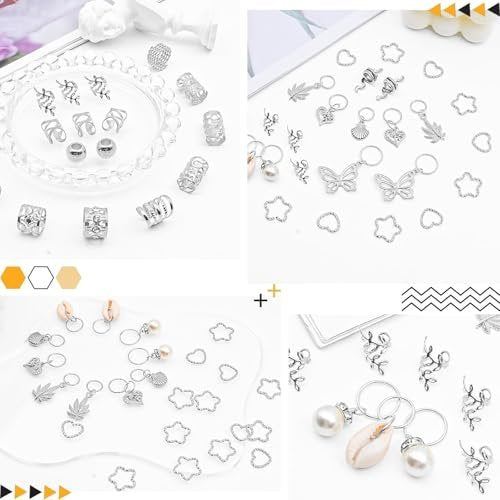 236PCS Silver Hair Accessories: Jewelry and Charms for Braids, Rings, and Cuffs - Ideal for Dreadlocks, Locs and Raves Avelisse