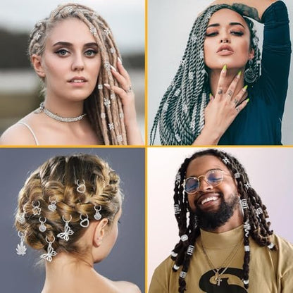 236PCS Silver Hair Accessories: Jewelry and Charms for Braids, Rings, and Cuffs - Ideal for Dreadlocks, Locs and Raves Avelisse